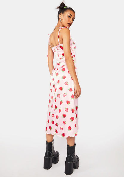 90's Strawberry Satin Dress