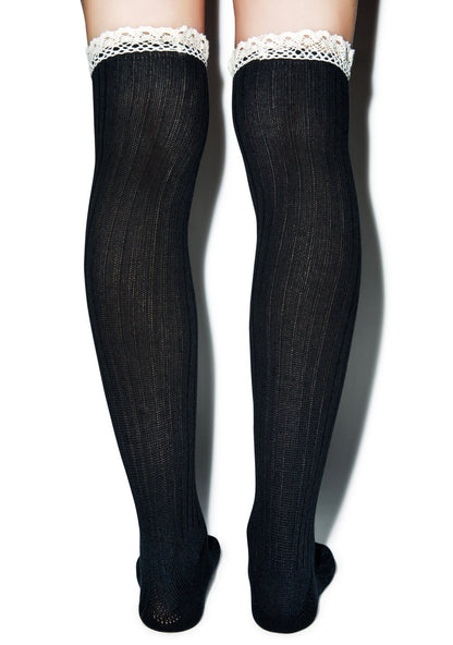 All About That Lace Knee High Socks - Black