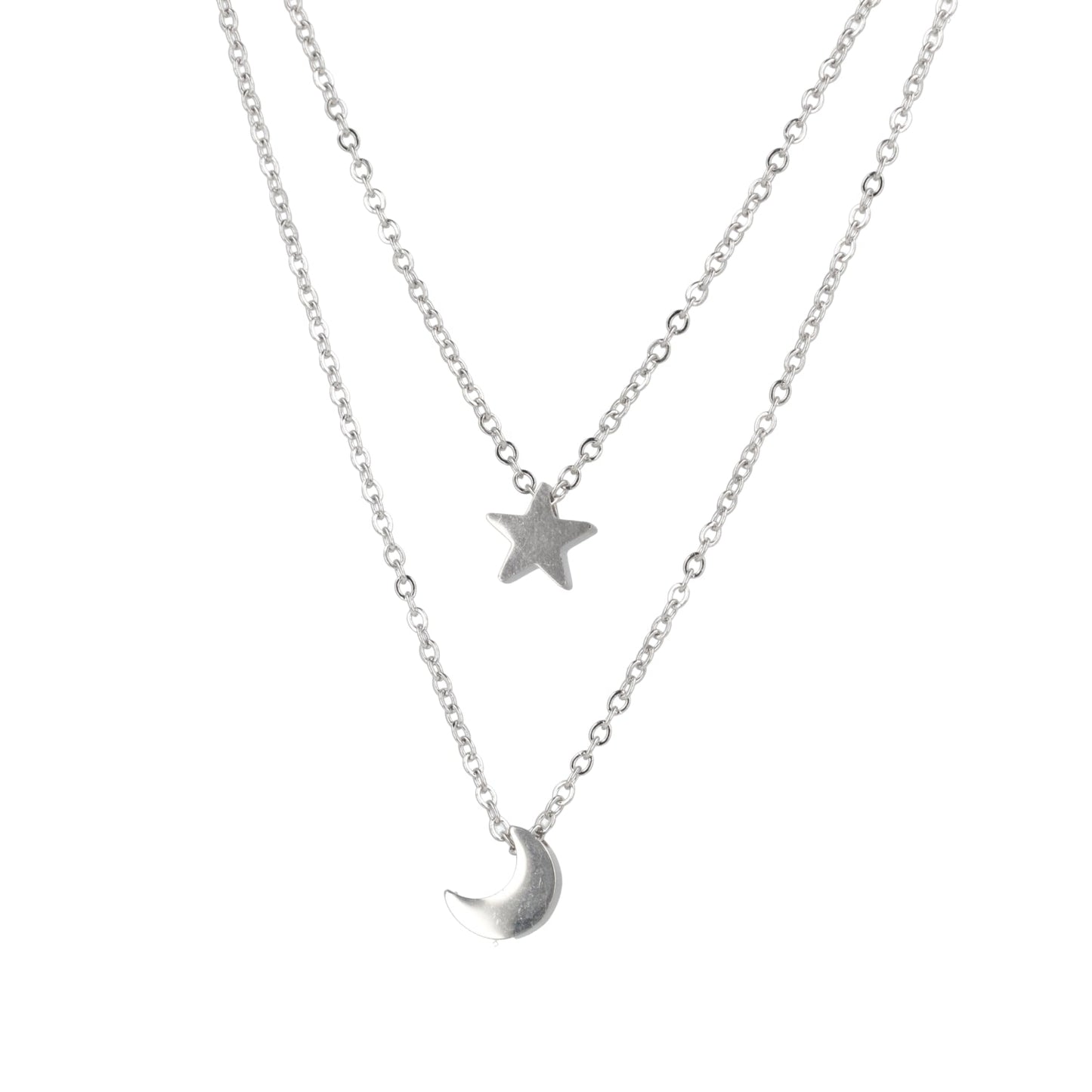 Double Chain Star & Moon Necklace