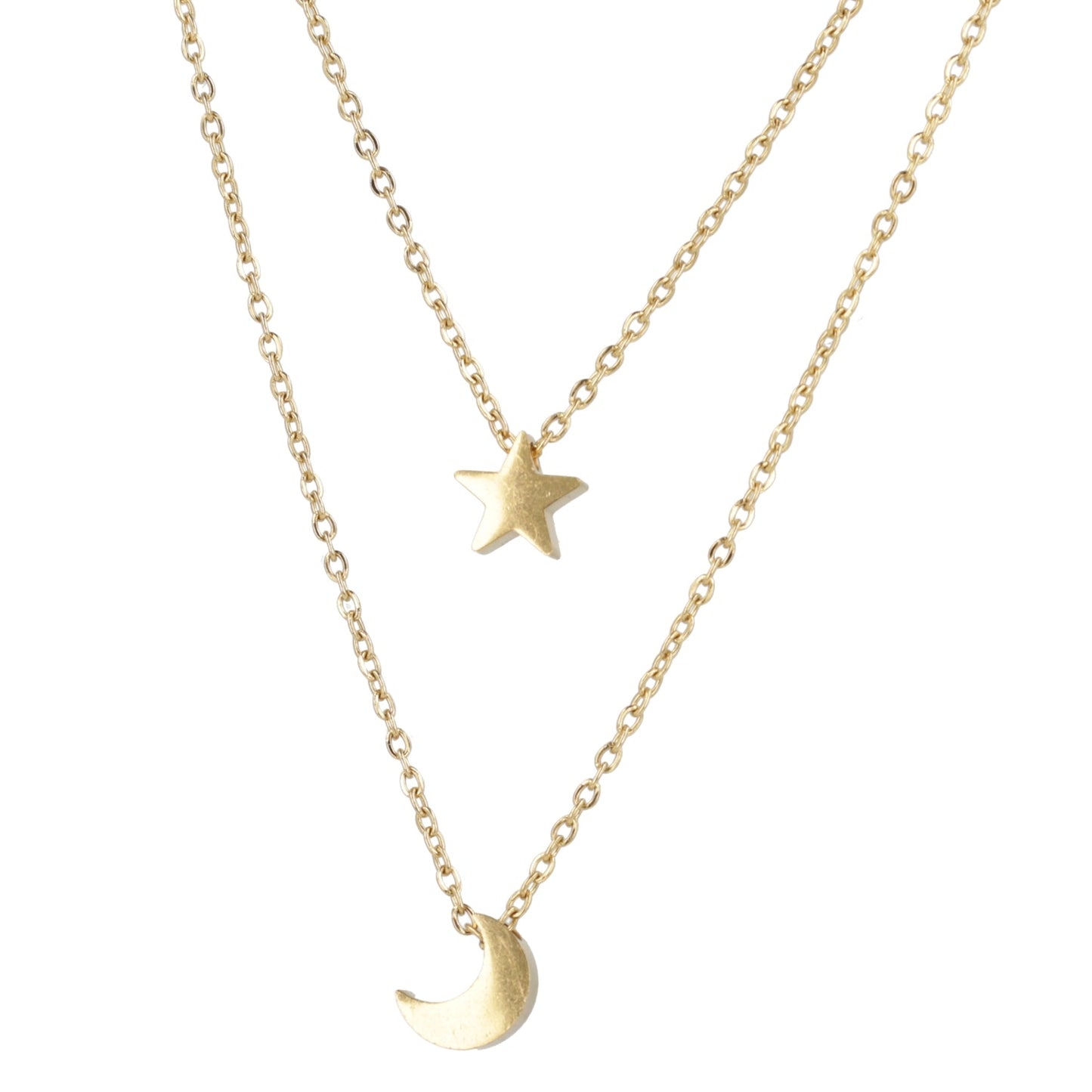 Double Chain Star & Moon Necklace (Gold Plated)