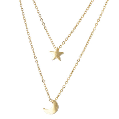 Double Chain Star & Moon Necklace (Gold Plated)