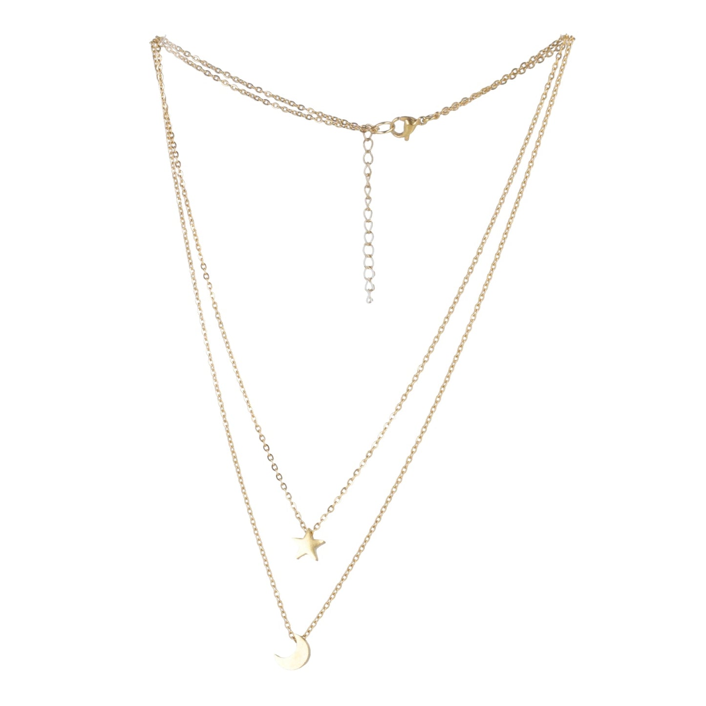 Double Chain Star & Moon Necklace (Gold Plated)
