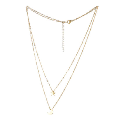Double Chain Star & Moon Necklace (Gold Plated)