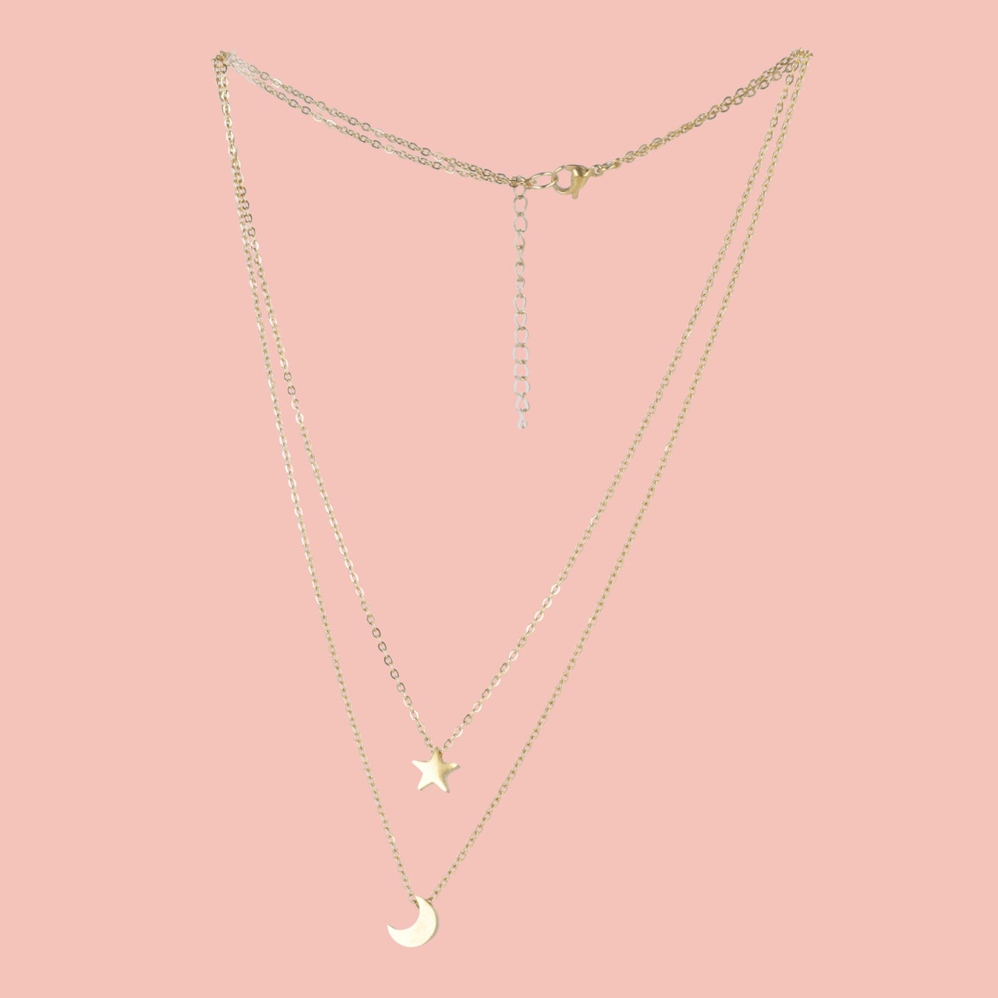 Double Chain Star & Moon Necklace (Gold Plated)