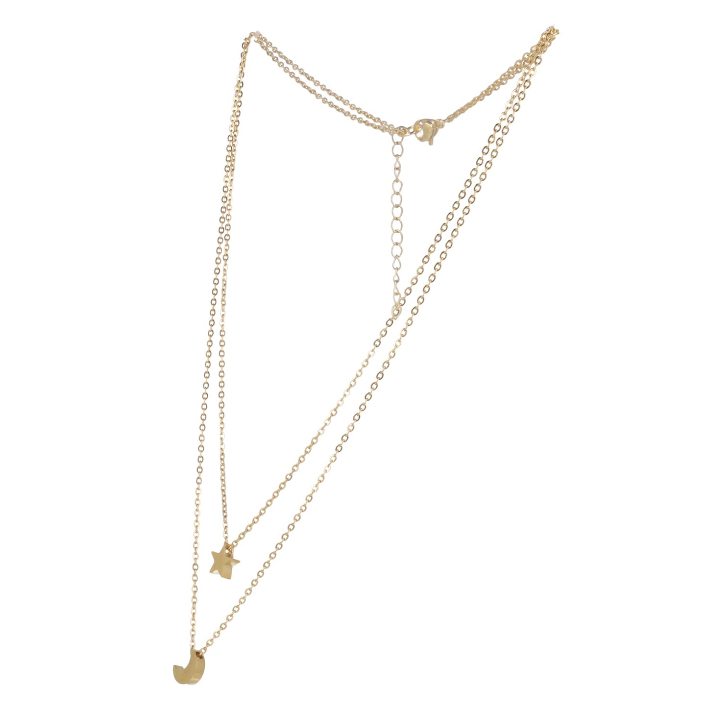 Double Chain Star & Moon Necklace (Gold Plated)