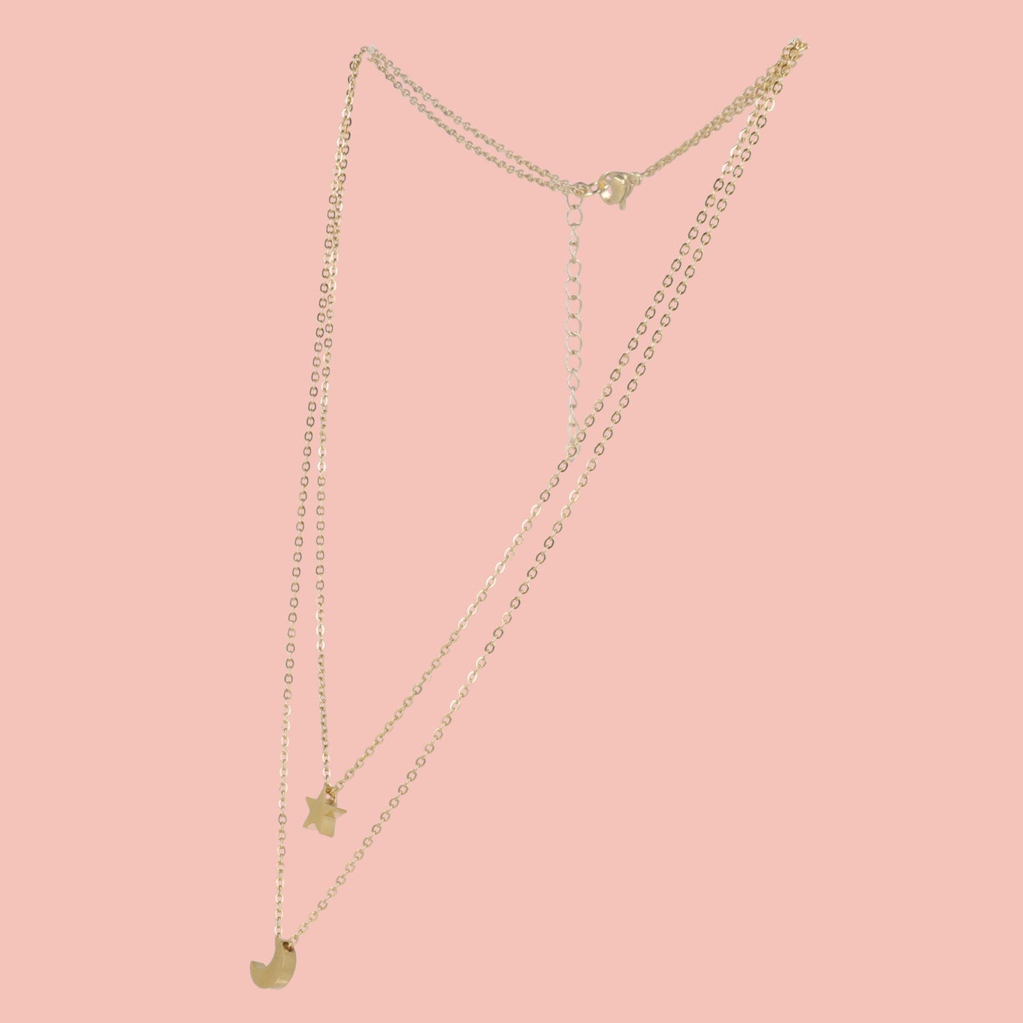 Double Chain Star & Moon Necklace (Gold Plated)