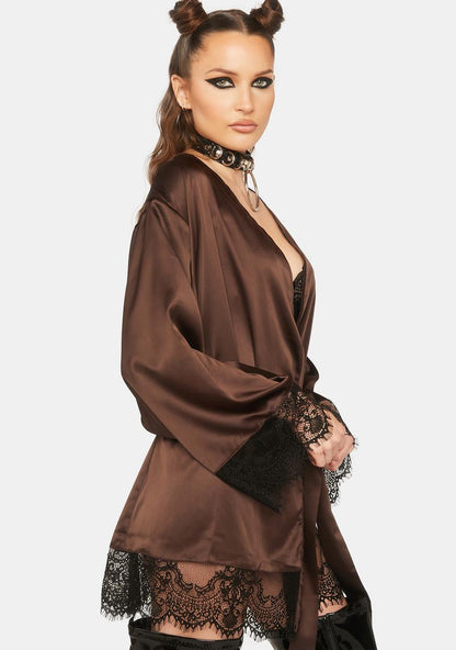 Alaia Chocolate Brown Caged Kimono