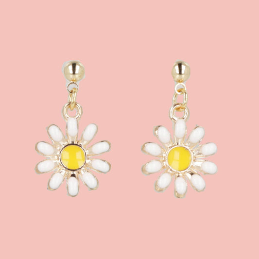 Enamel Daisy Drop Earrings