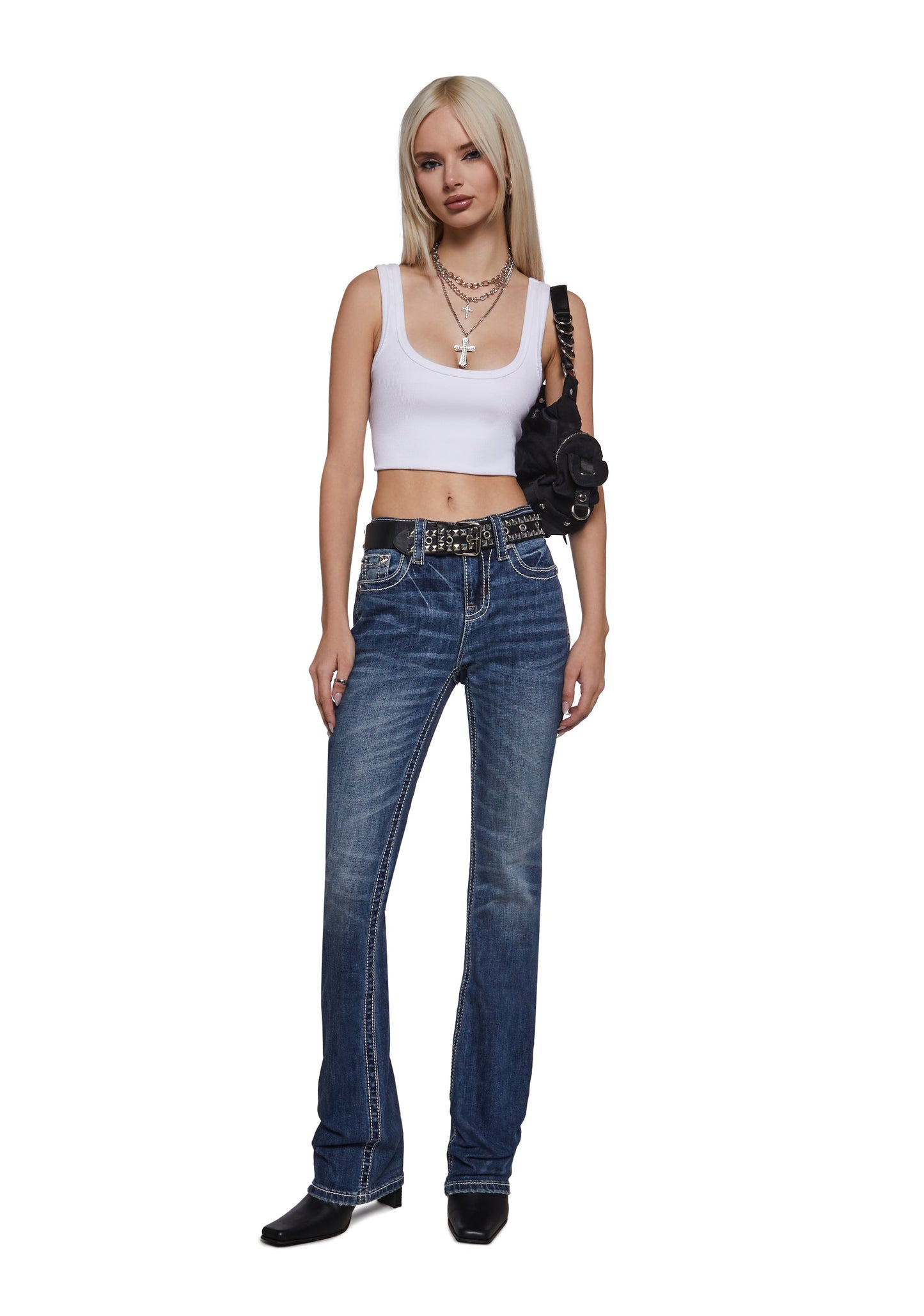 34" Mid Rise Washed Boot Cut Jeans