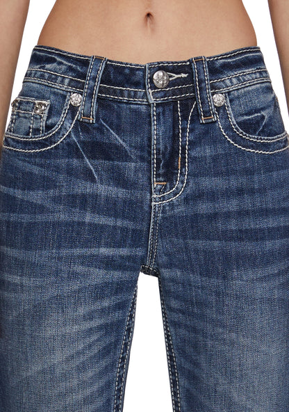 34" Mid Rise Washed Boot Cut Jeans