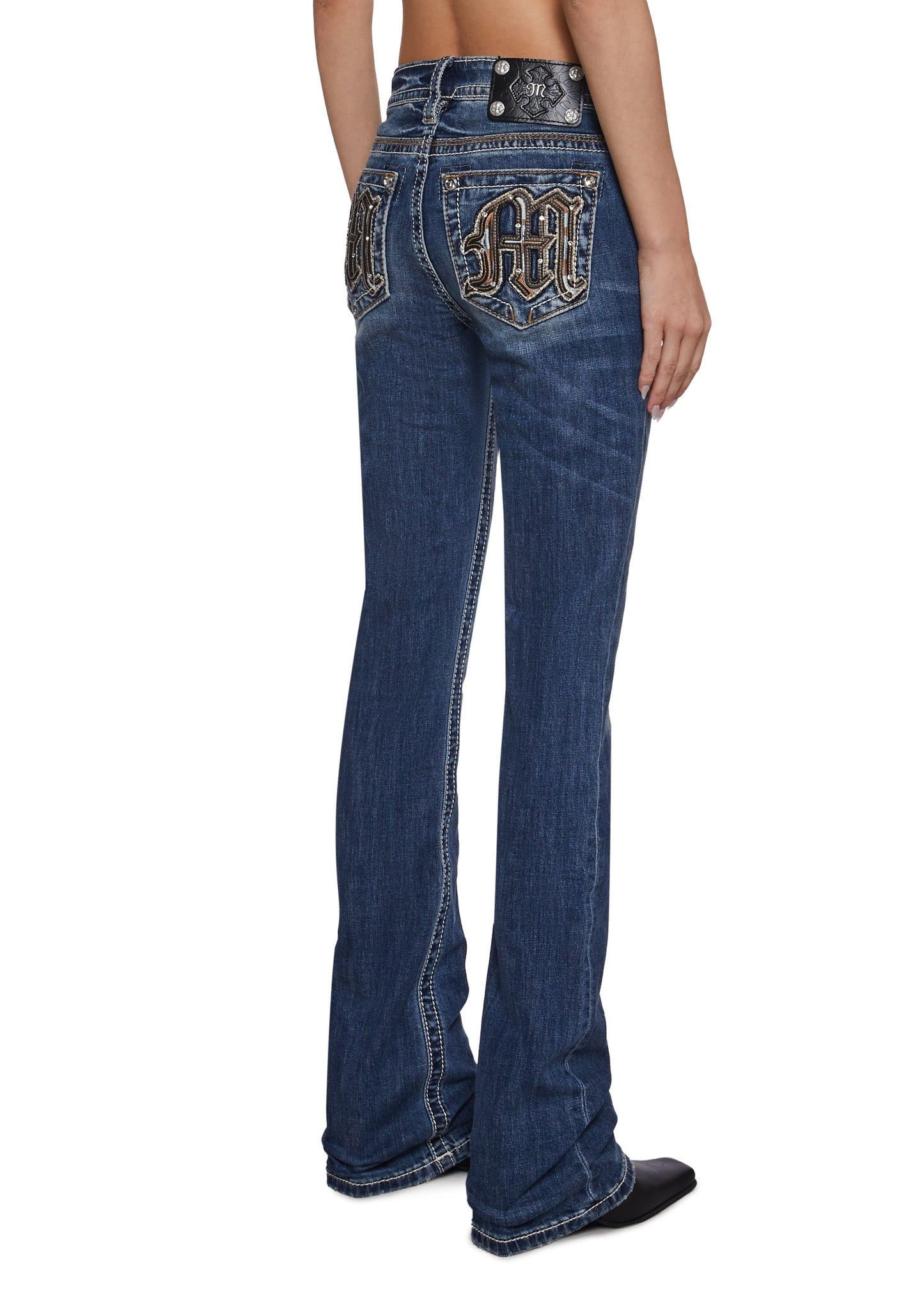 34" Mid Rise Washed Boot Cut Jeans