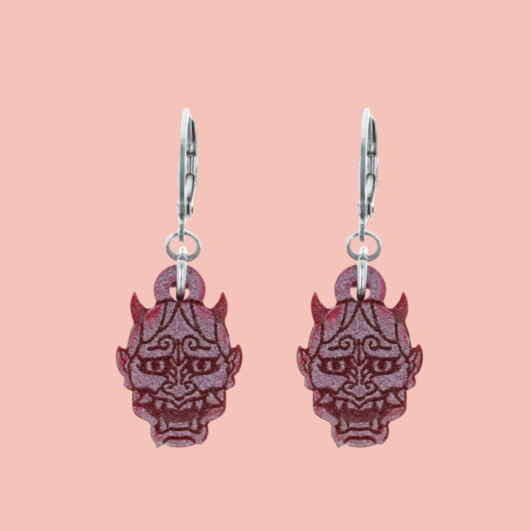 Demon Huggie Hoop Earrings - Pink