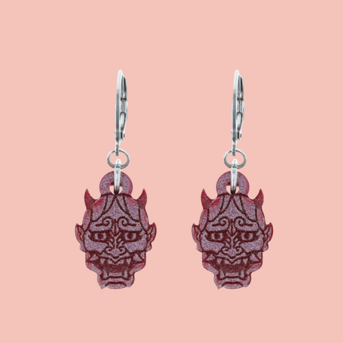 Demon Huggie Hoop Earrings - Pink