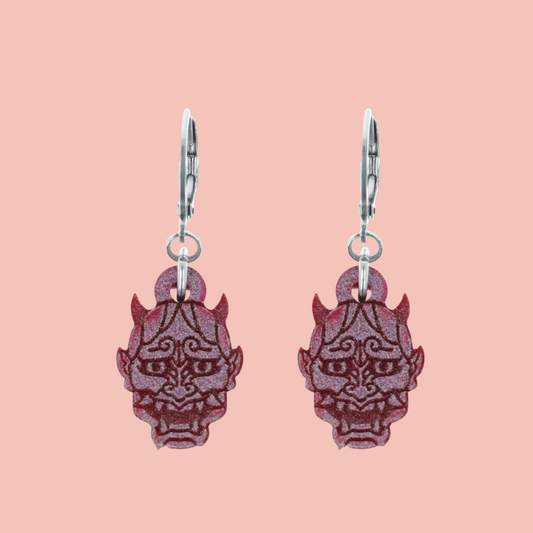 Demon Huggie Hoop Earrings - Pink