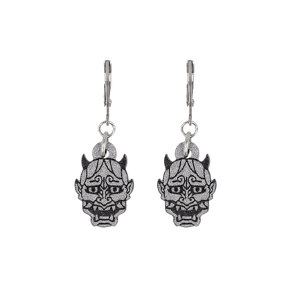 Demon Huggie Hoop Earrings - Silver