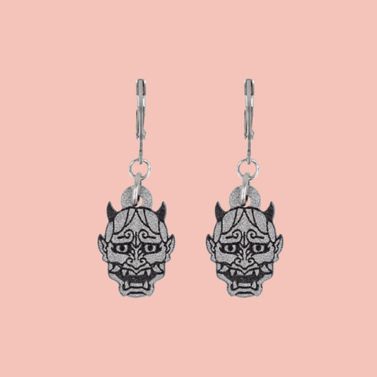 Demon Huggie Hoop Earrings - Silver