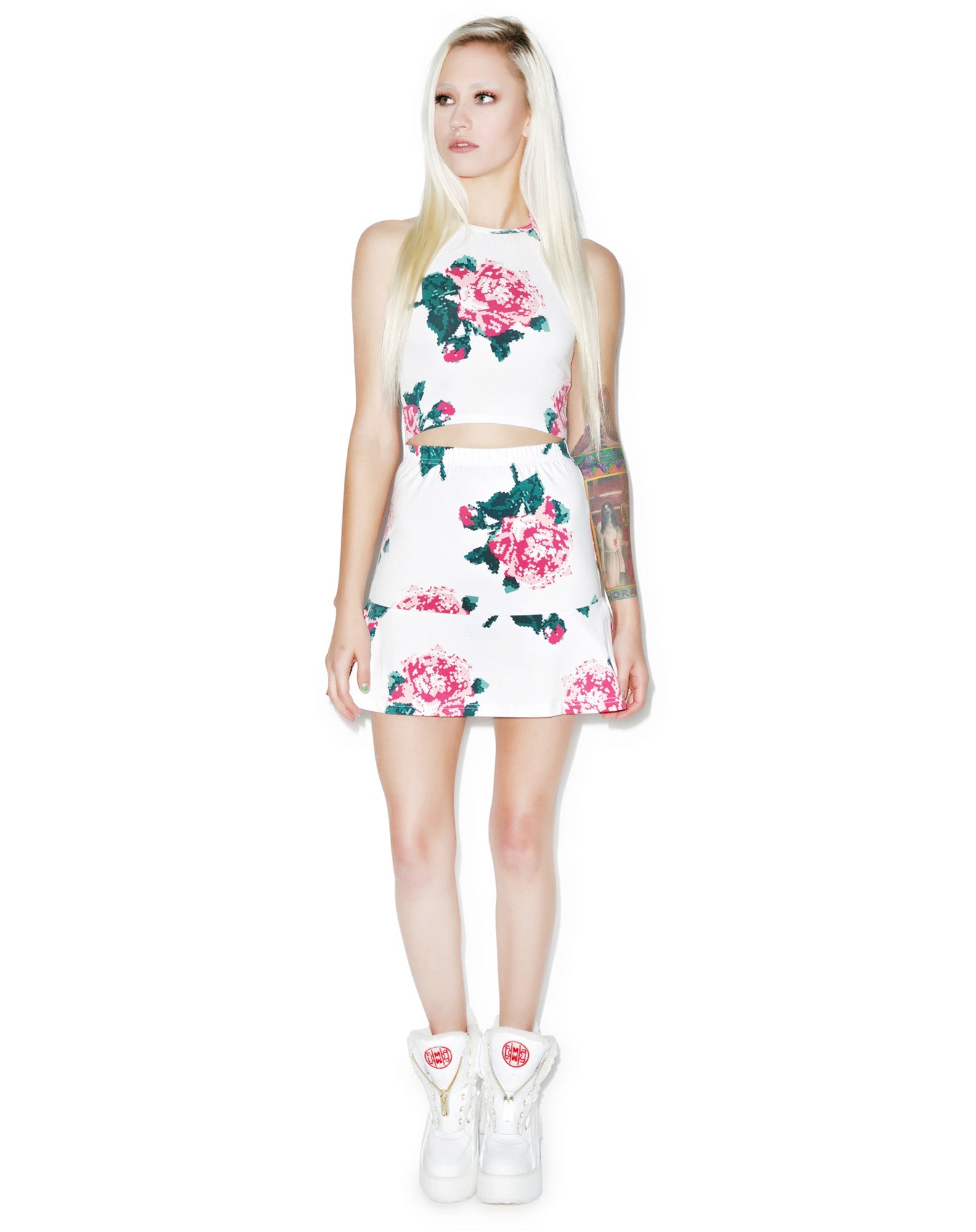 8Bit Floral Halter Tank Top