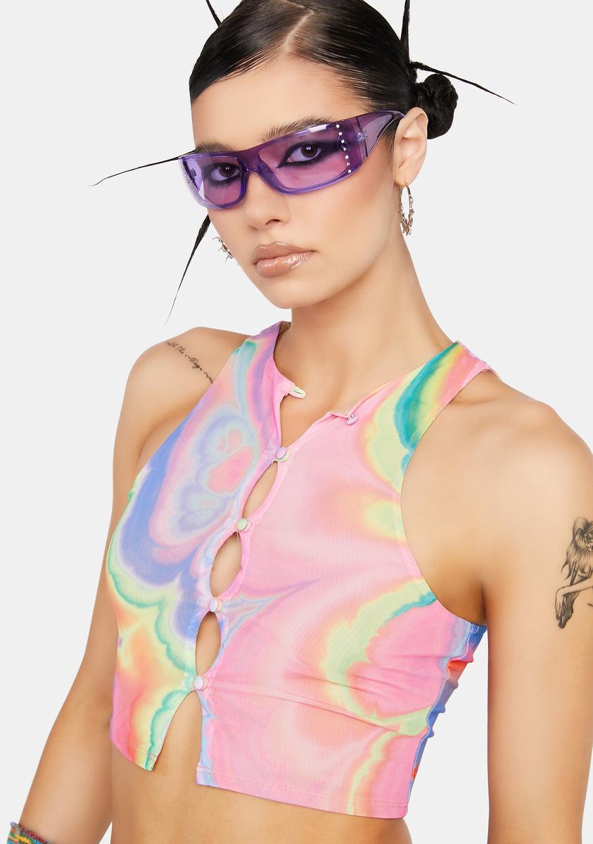 Abstract Marble Calabra Mesh Crop Top