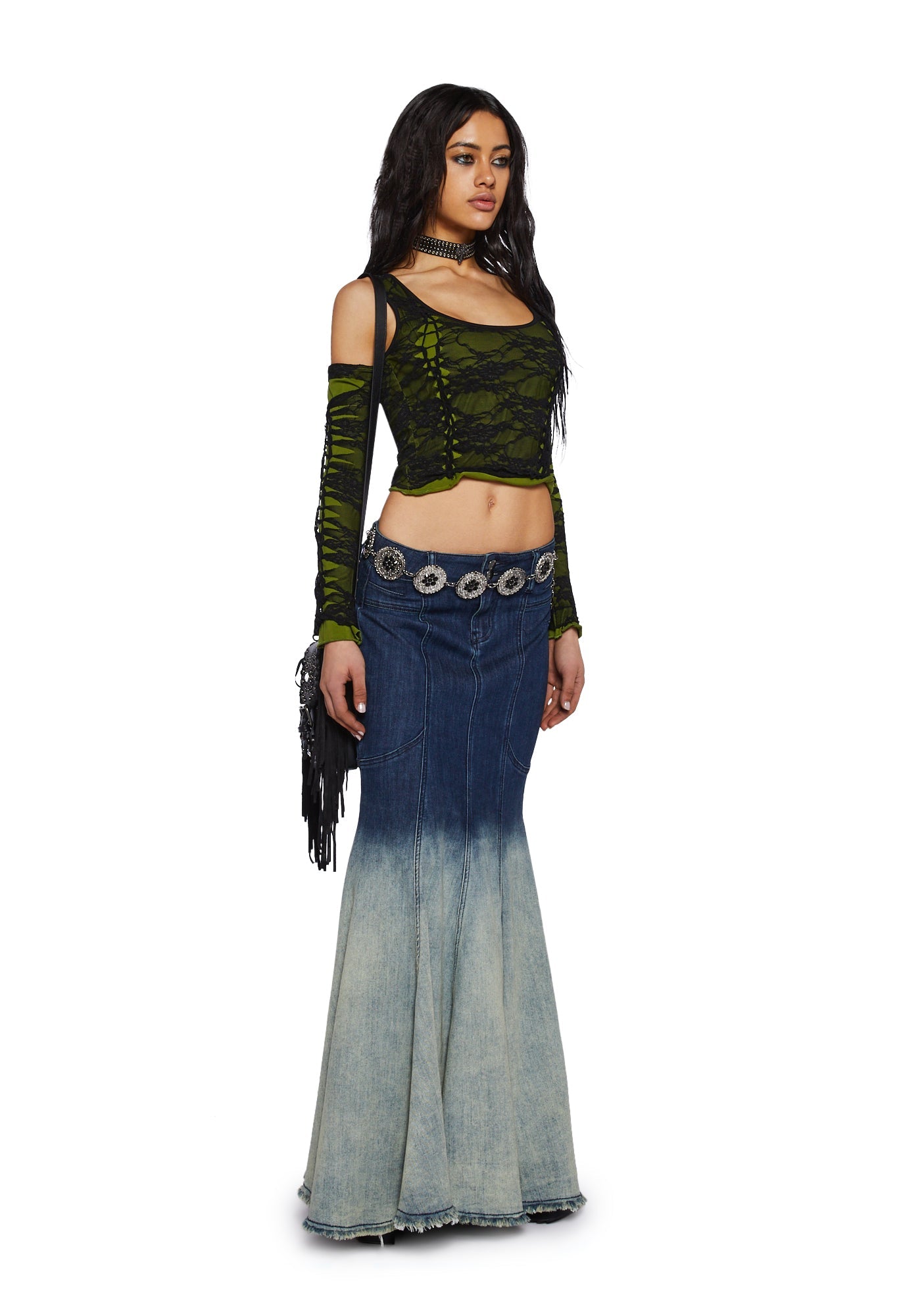 Alternative Spells Lace Top And Gloves Set - Green