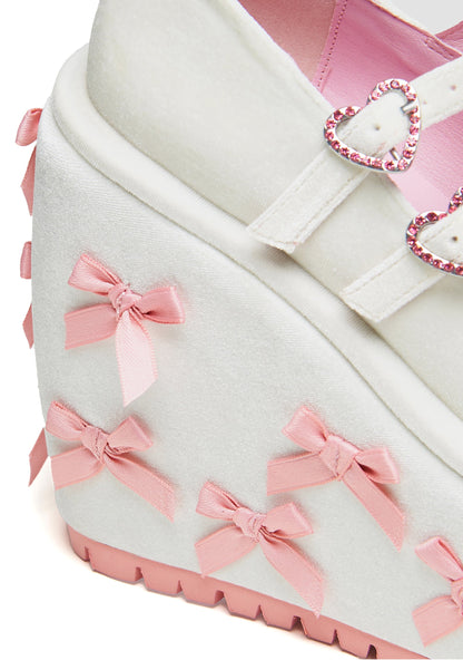 A Courtship of Bows Platform Mary Janes - Cream