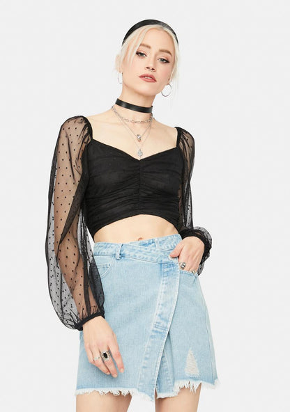 A Lotta Talk Wrap Denim Mini Skirt