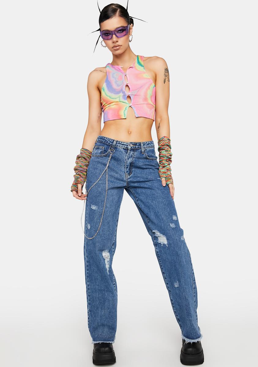 Abstract Marble Calabra Mesh Crop Top