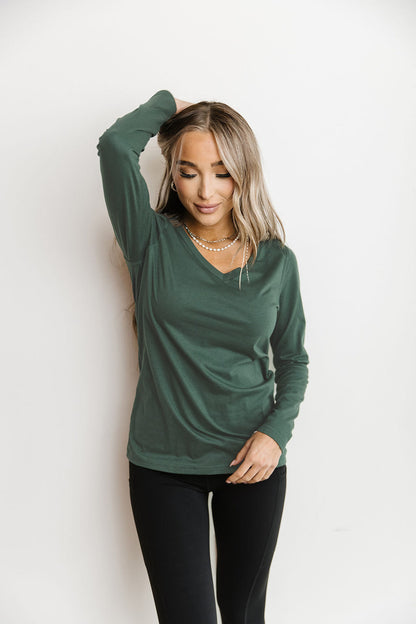 Ampersand Avenue Long Sleeve Vneck Lulu Tee - Green