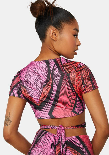 Abstract Printed Wrap Crop Top
