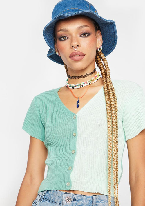 90s Short Sleeve Two Tone Cardigan